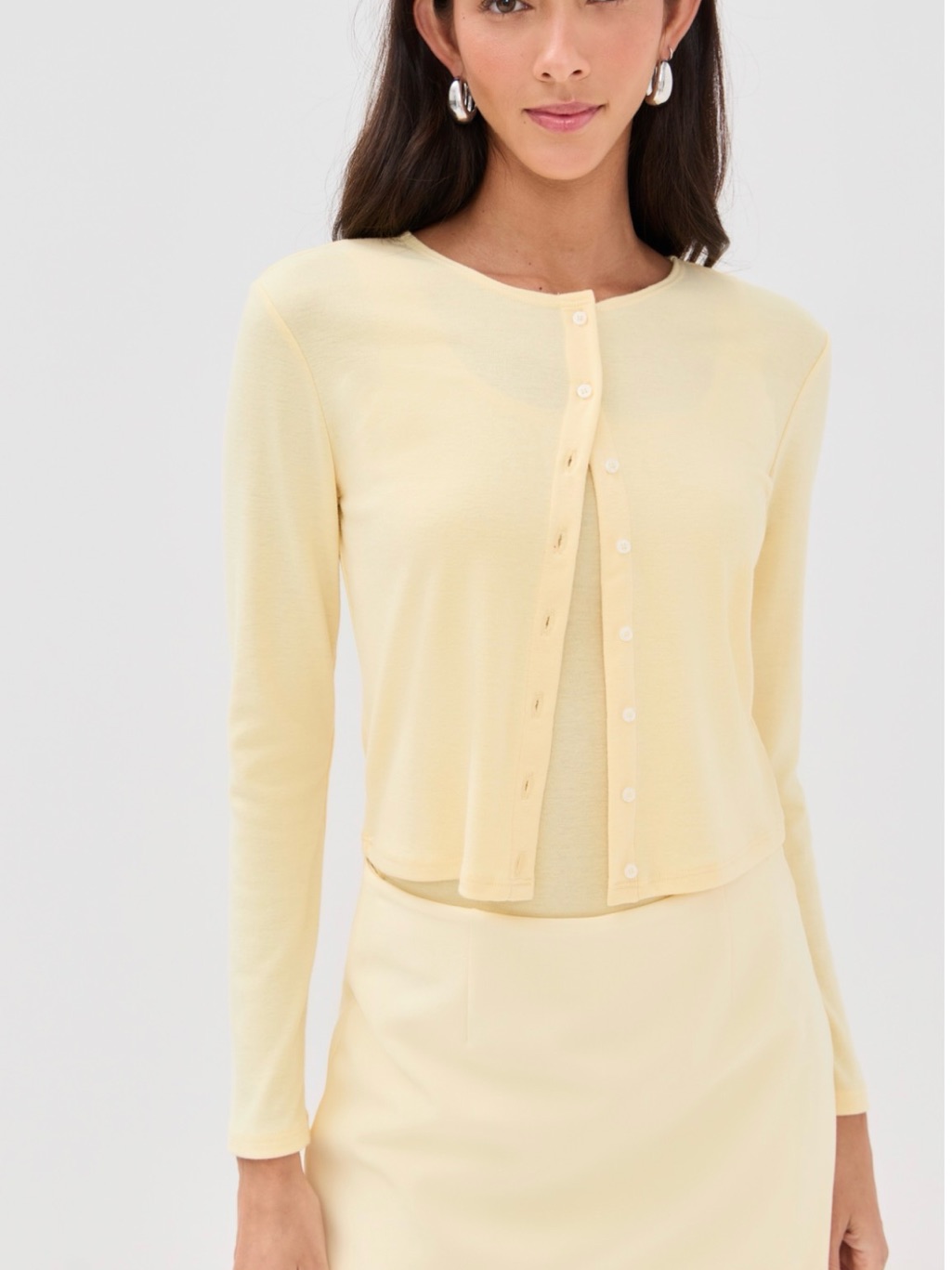 Le Bop- Light Yellow Button-Up Cropped Cardigan & Tank Top